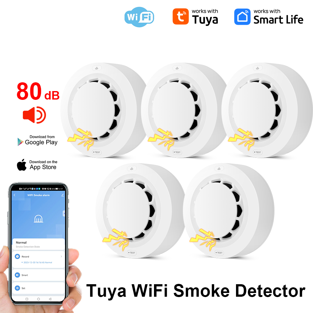 Smoke Detector Interconnected - Tuya WiFi Smoke Alarm Fire Protection